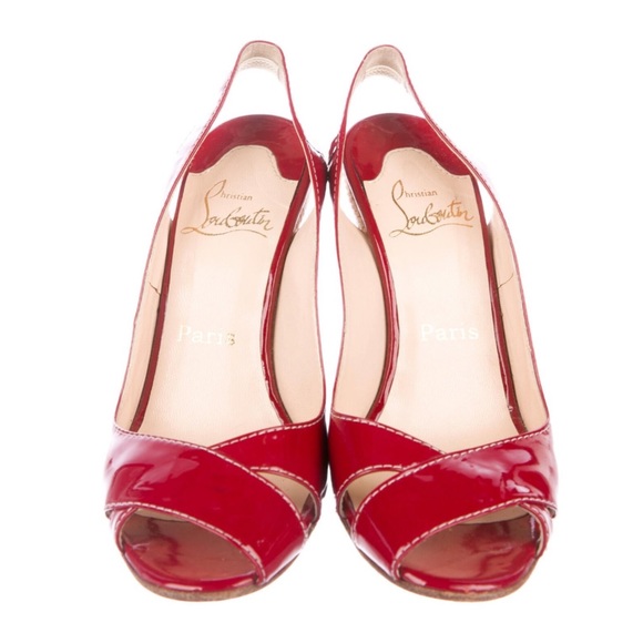 CHRISTIAN LOUBOUTIN size 38.5 red patent WEDGES - Picture 2 of 15